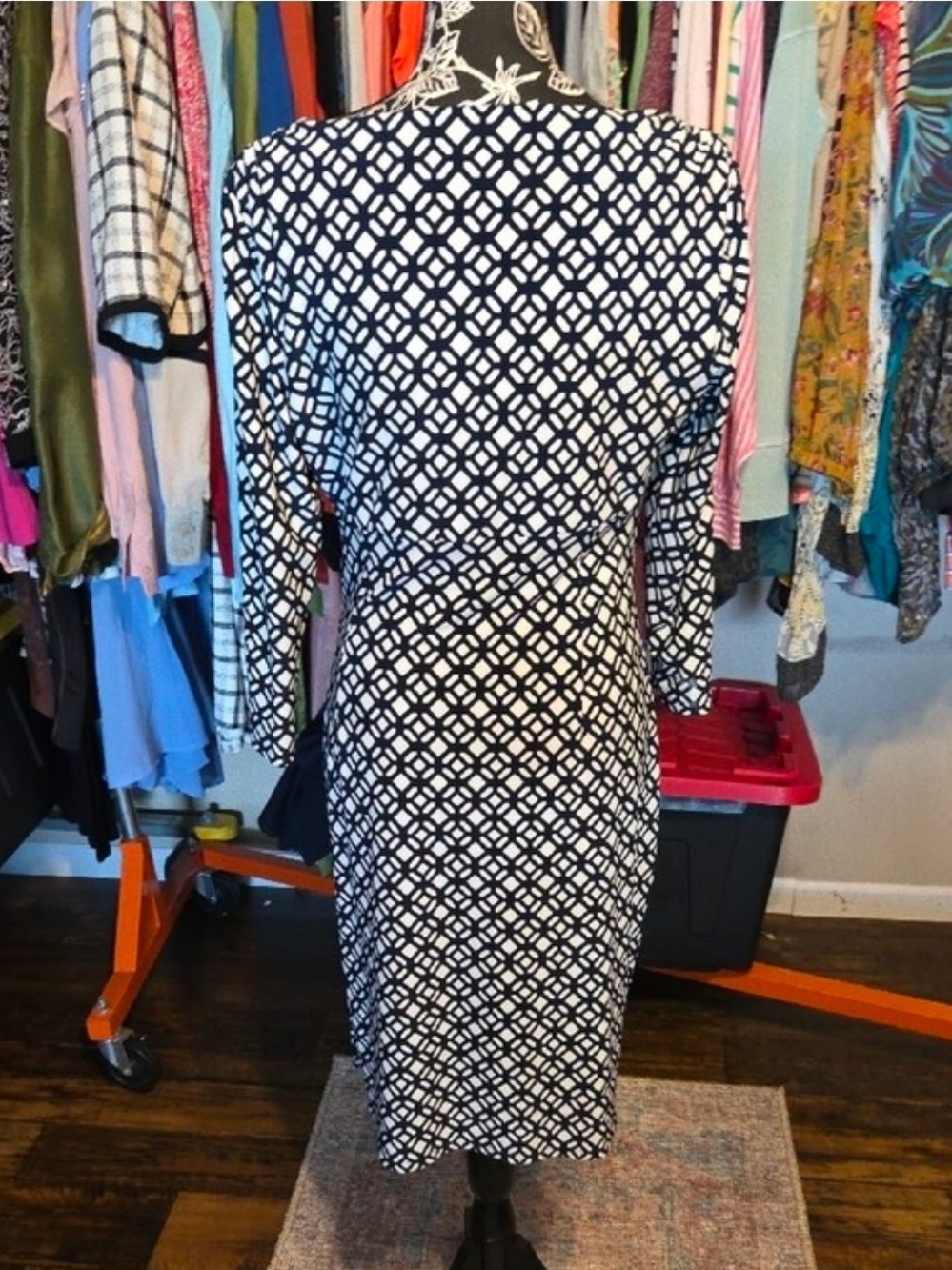 Lauren Ralph Lauren Black and White Geometric Wrap Midi Dress - Picture 4 of 5